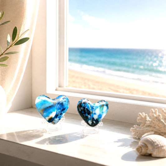 Ocean Blue Fused Glass Heart