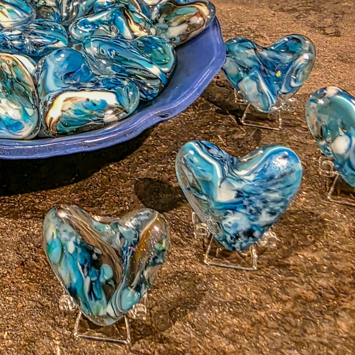 Ocean Blue Fused Glass Heart