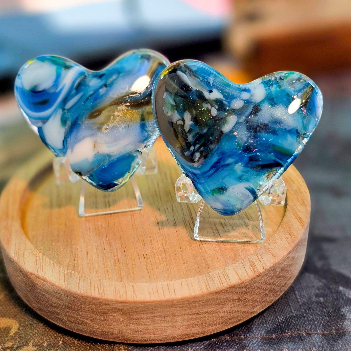 Ocean Blue Fused Glass Heart