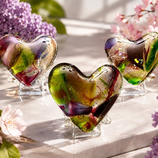 Spring Bloom Fused Glass Heart