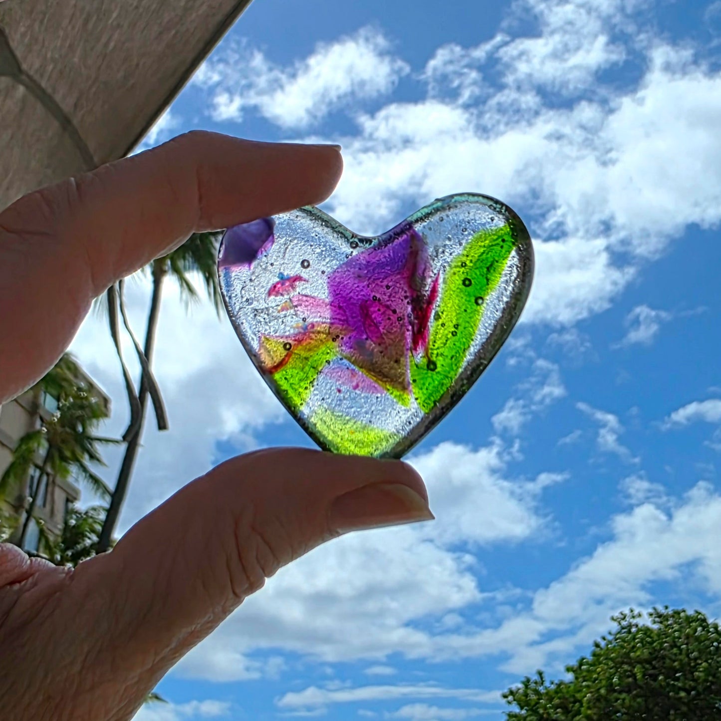 Spring Bloom Fused Glass Heart
